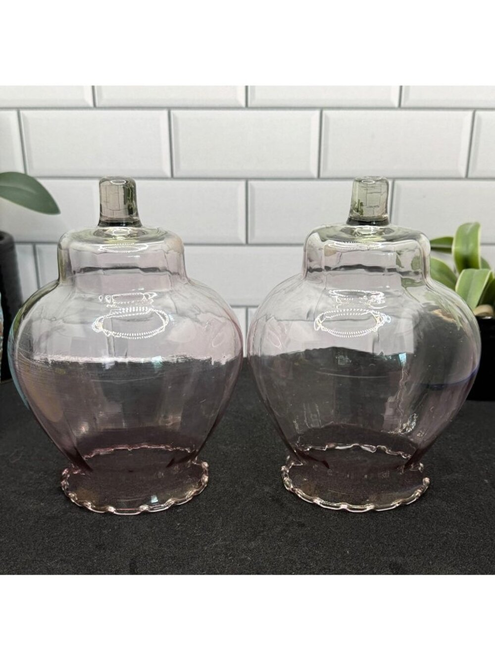 Celeste Peg Glass Votive Cups PALE Pink Home Interiors Set of 2 Globes